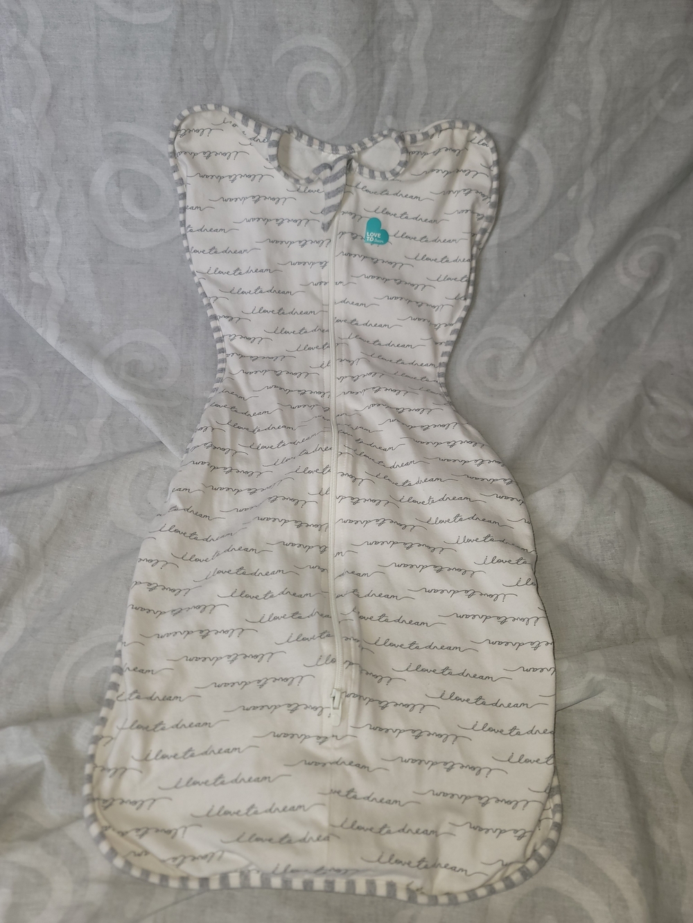 Love to Dream White Swaddle with Gray Script